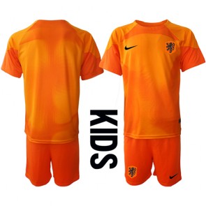 Nederländerna Målvakt kläder Barn VM 2022 Bortatröja Kortärmad (+ korta byxor)